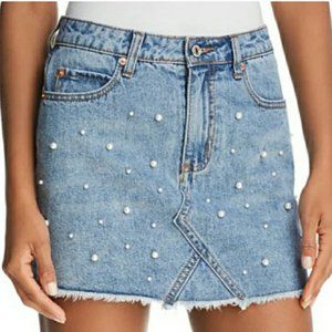 Sunset + Spring Denim Mini Skirt w/ Faux Pearls